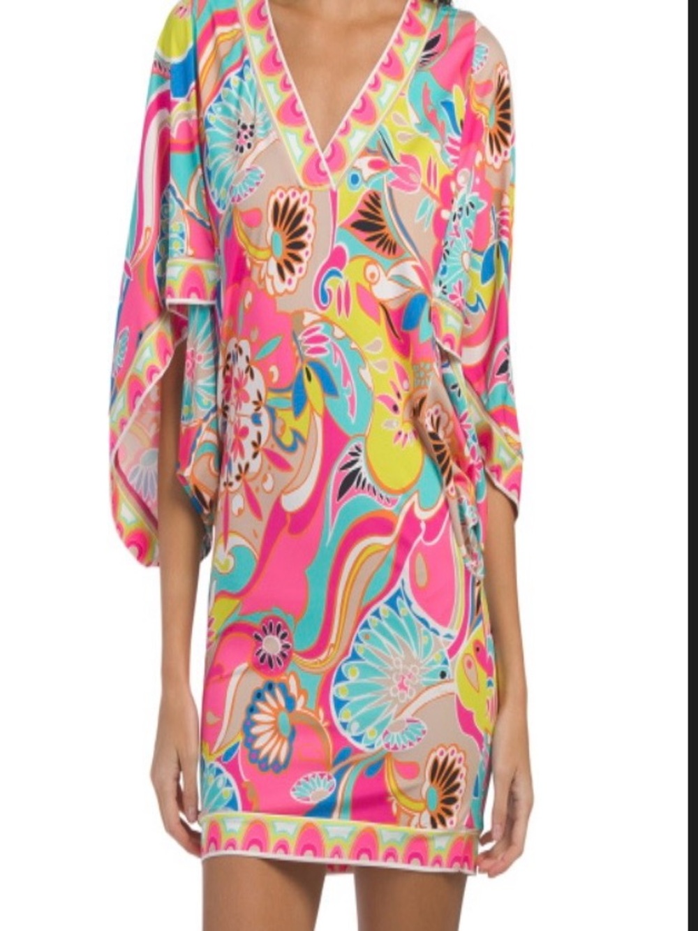 Trina Turk Pink Multi Floral Paisley V-Neck Swim Coverup Dress